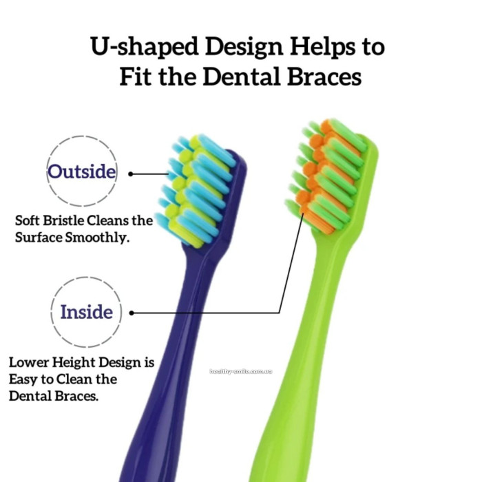 Concave No. 2015 Orthodontic toothbrush with curved bristles, soft,Green